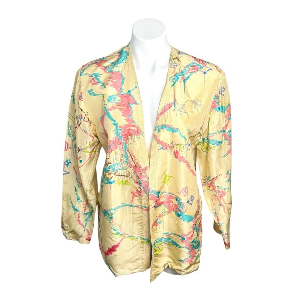 Vintage 1980s 100% Silk Abstract Open Front Blazer – Dalton Sport